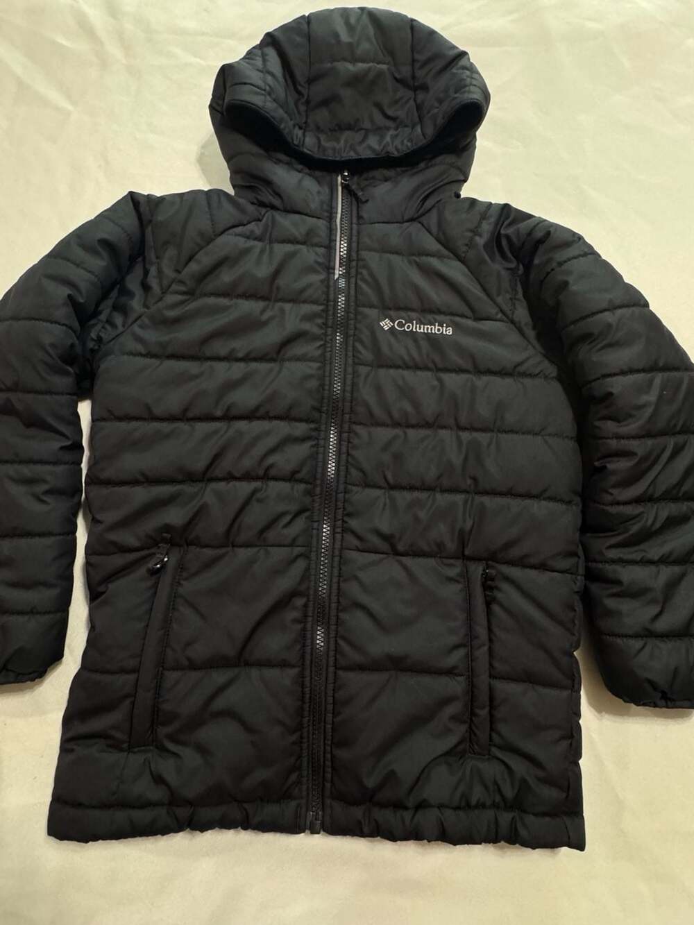 Columbia Youth Black Puffer Jacket Hooded Winter Coat Size 8 Small